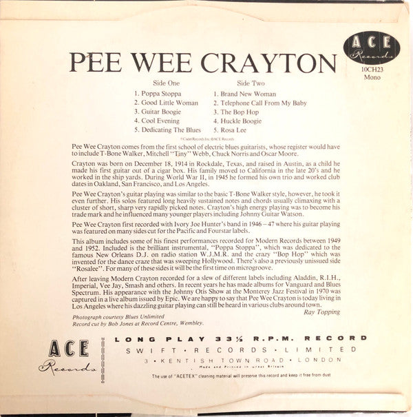 Pee Wee Crayton : Blues Guitar Genius - Volume 1 (10", Comp, Mono)