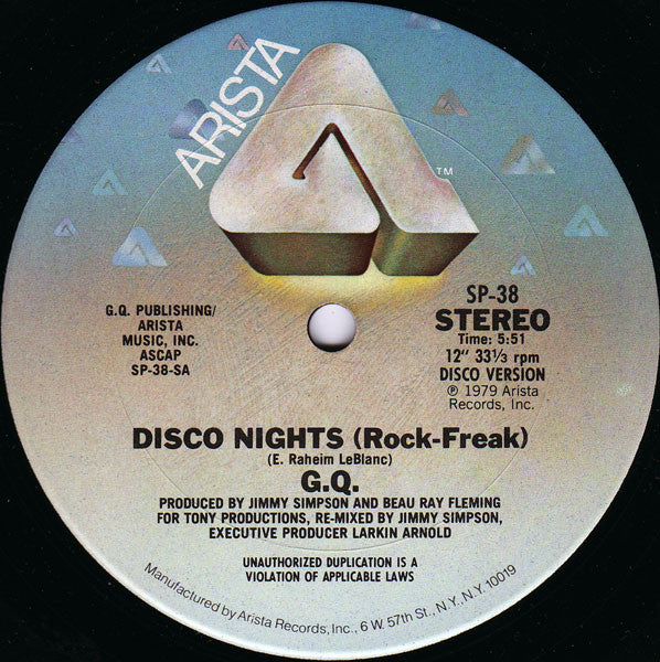 GQ : Disco Nights (Rock-Freak) / Boogie Oogie Oogie (12", Single)