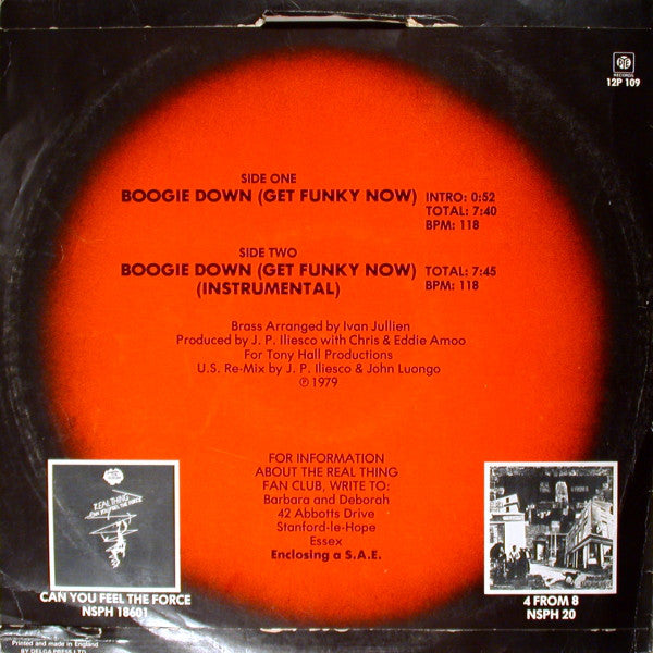 The Real Thing : Boogie Down (Get Funky Now) (Special U.S. Disco Mix) (12", Single, Yel)