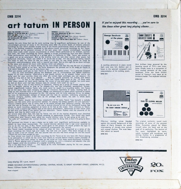 Art Tatum : In Person (LP, Album)