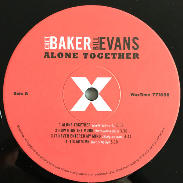 Chet Baker, Bill Evans : Alone Together (LP, Album, Ltd, RE, RM, 180)