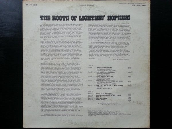 Lightnin' Hopkins : The Roots Of Lightnin' Hopkins (LP, Album, RE)