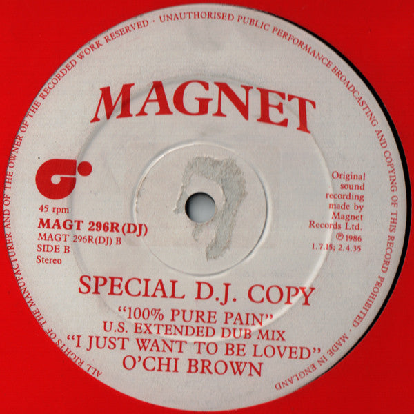 O'Chi Brown : 100% Pure Pain (U.S. Extended Remix) (12", Promo)