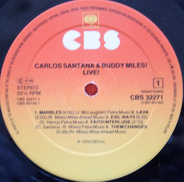 Carlos Santana & Buddy Miles : Carlos Santana & Buddy Miles! Live! (LP, Album, RE)