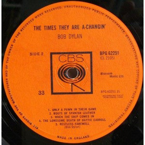 Bob Dylan : The Times They Are A-Changin' (LP, Album, Mono)