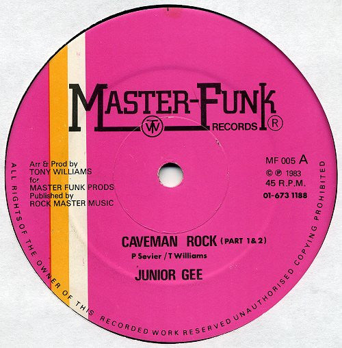 Junior Gee / Funk Masters : Caveman Rock / Scratch The Rock (12")