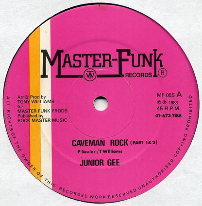 Junior Gee / Funk Masters : Caveman Rock / Scratch The Rock (12")