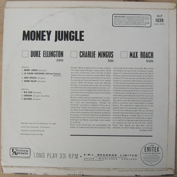 Duke Ellington • Charles Mingus • Max Roach : Money Jungle (LP, Album)