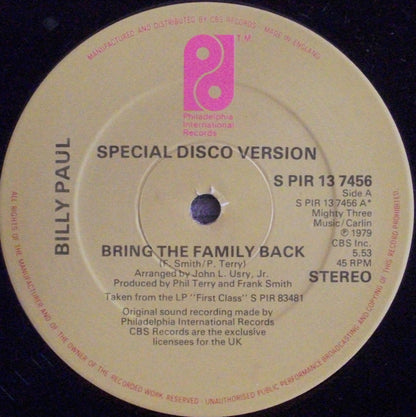 Billy Paul : Bring The Family Back (12", Single)