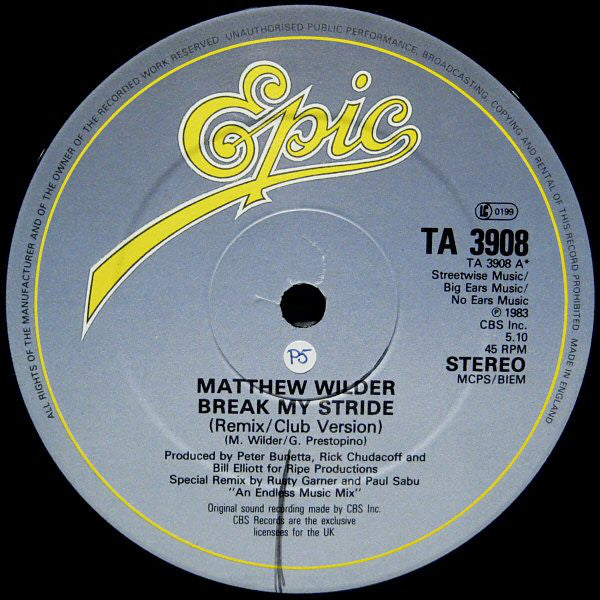 Matthew Wilder : Break My Stride (Extended Remix) (12")