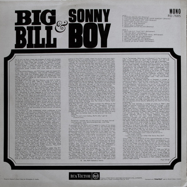 Big Bill Broonzy & Sonny Boy Williamson : Big Bill & Sonny Boy (LP, Comp, Mono)