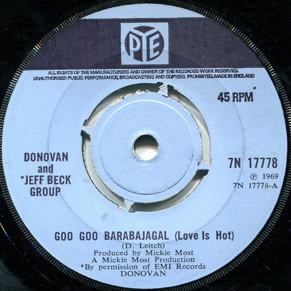 Donovan and Jeff Beck Group : Goo Goo Barabajagal (Love Is Hot) (7", Single, Pus)