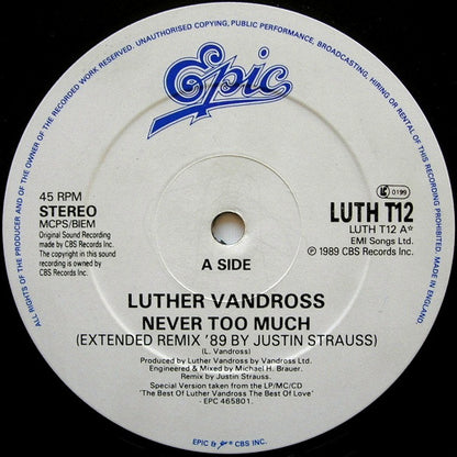 Luther Vandross : Never Too Much (Remix '89) (12")