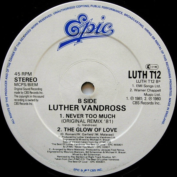 Luther Vandross : Never Too Much (Remix '89) (12")