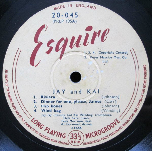 J.J. Johnson, Kai Winding : Jay & Kai (10", Album, Mono)