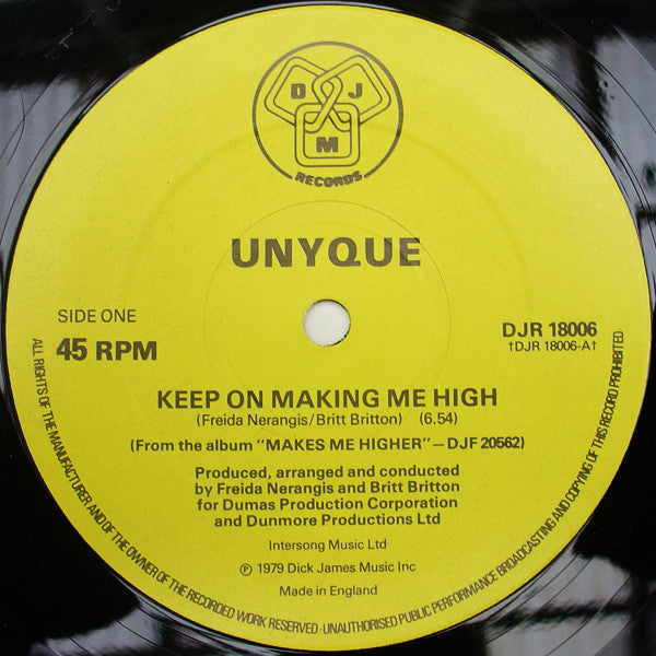 Unyque : Keep On Making Me High / Grand Slam (12")