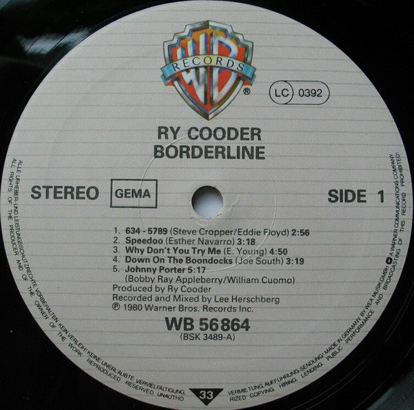 Ry Cooder : Borderline (LP, Album, RP)