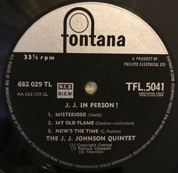 The J.J. Johnson Quintet : J. J. In Person! (LP, Album, Mono)