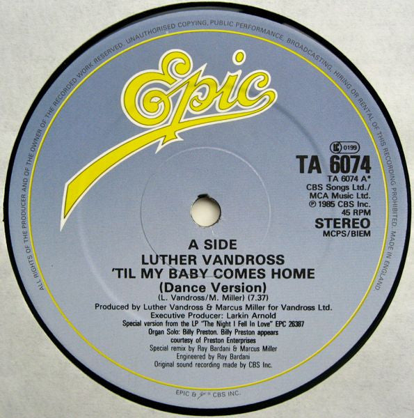 Luther Vandross : 'Til My Baby Comes Home (12")