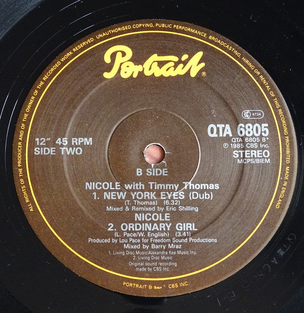 Nicole J McCloud With Timmy Thomas : New York Eyes (Remix) (12")