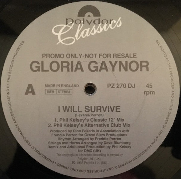 Gloria Gaynor : I Will Survive (Phil Kelsey Remix)  (12", Single, Promo)