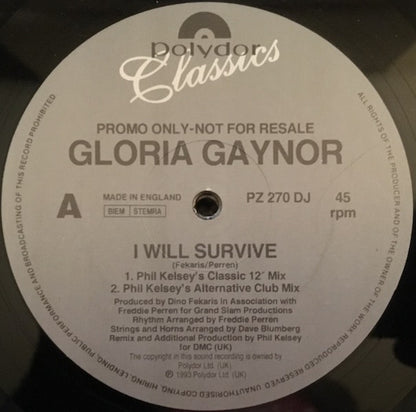 Gloria Gaynor : I Will Survive (Phil Kelsey Remix)  (12", Single, Promo)