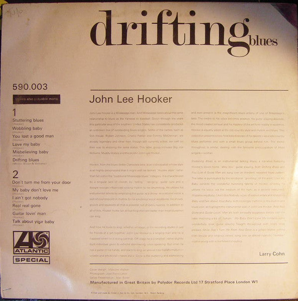 John Lee Hooker : Drifting Blues (LP, Album, RE)