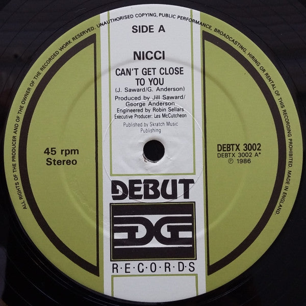 Nicci Gable : Can't Get Close To You (12")