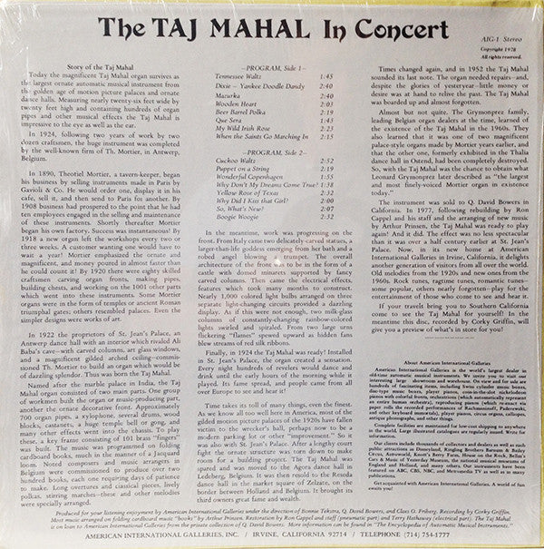 Mortier Taj Mahal : The Taj Mahal In Concert (LP)