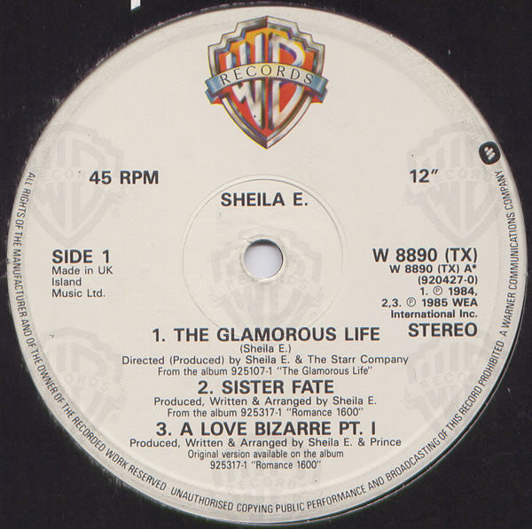 Sheila E. : Special Medley Of "The Glamorous Life" "Sister Fate" "A Love Bizarre" (12", Single, P/Mixed)