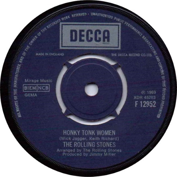 The Rolling Stones : Honky Tonk Women / You Can't Always Get What You Want (7", Single)