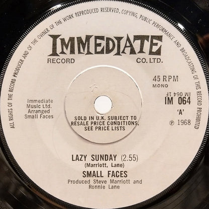 Small Faces : Lazy Sunday (7", Mono, Sol)