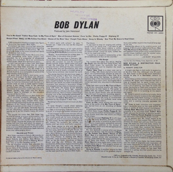 Bob Dylan : Bob Dylan (LP, Album, Mono, RP)