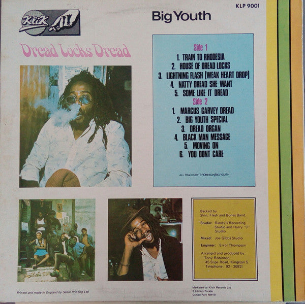 Big Youth : Dread Locks Dread (LP, Album, RP)