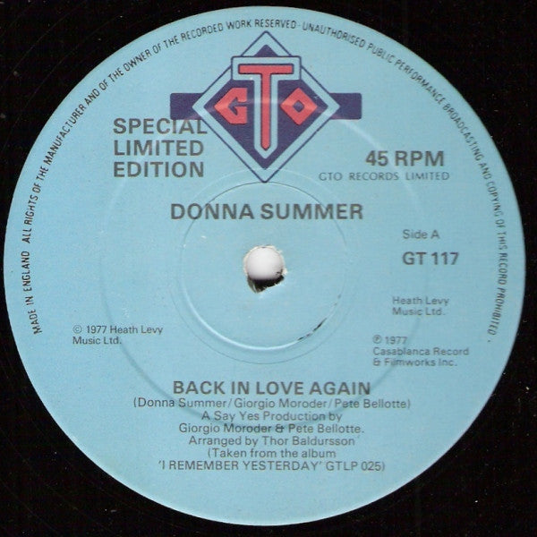 Donna Summer : Back In Love Again (12", Single, Ltd)