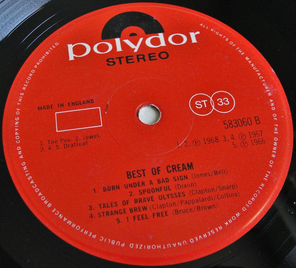 Cream (2) : Best Of Cream (LP, Comp, Lam)