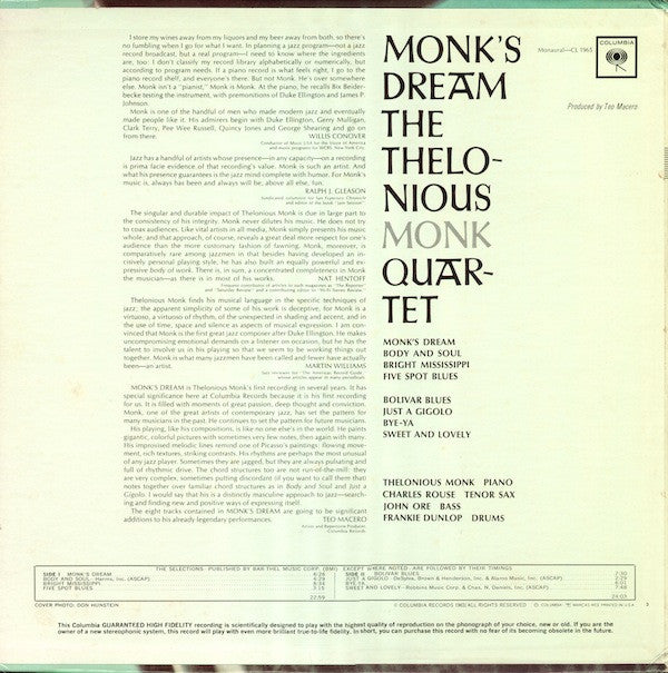 The Thelonious Monk Quartet : Monk's Dream (LP, Album, Mono)