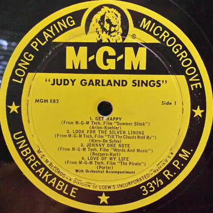 Judy Garland : Judy Garland Sings (10", Comp, Mono)