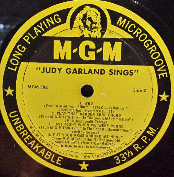 Judy Garland : Judy Garland Sings (10", Comp, Mono)