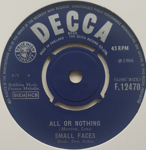 Small Faces : All Or Nothing (7", Single)