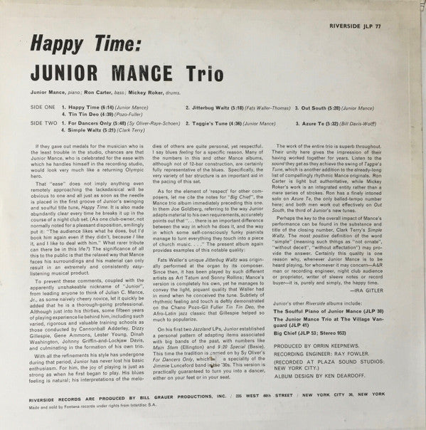 Junior Mance Trio : Happy Time (LP, Album, Mono)