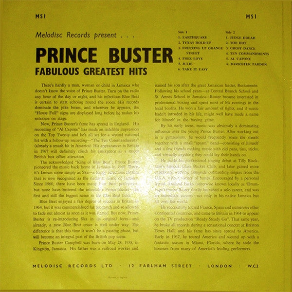 Prince Buster : Fabulous Greatest Hits (LP, Comp, RE)