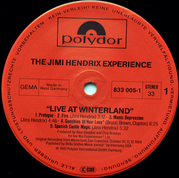 The Jimi Hendrix Experience : Live At Winterland (2xLP, Album)