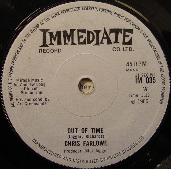 Chris Farlowe : Out Of Time (7", Single, Mono, sol)