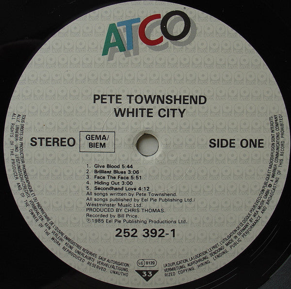 Pete Townshend : White City (A Novel) (LP, Album)