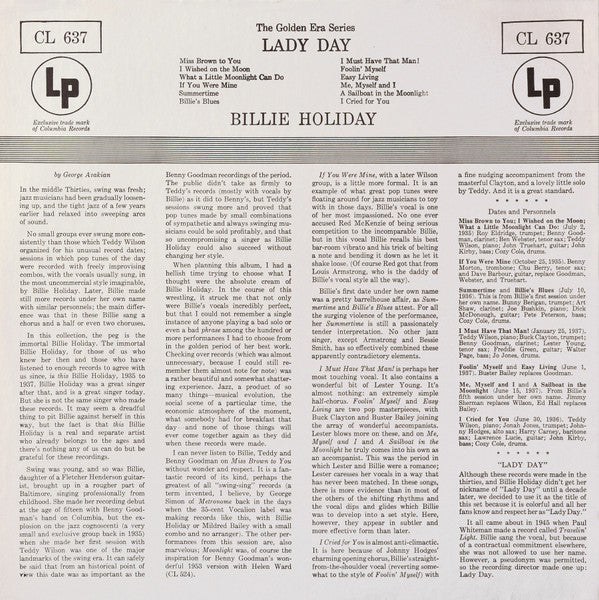 Billie Holiday : Lady Day (LP, Comp, Mono, RE, Pit)