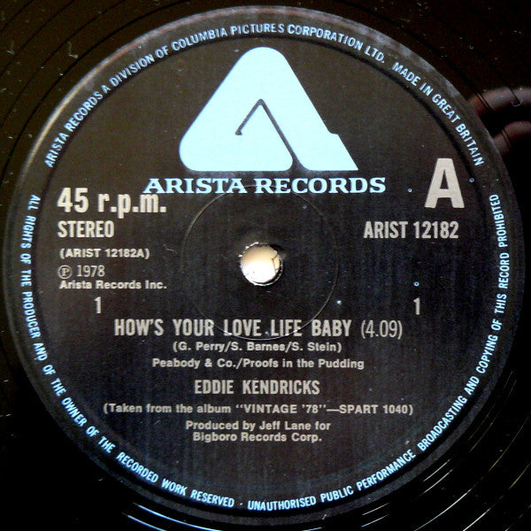 Eddie Kendricks : How's Your Love Life Baby / Ain't No Smoke Without Fire (12")