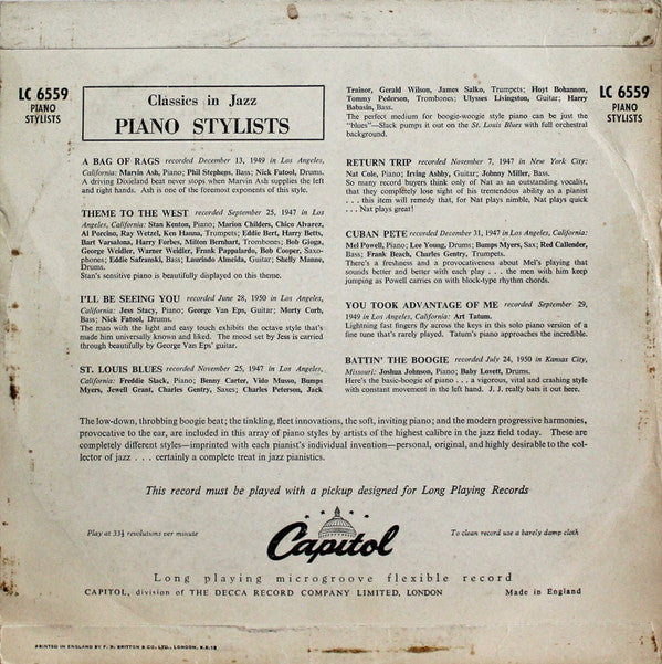 Various : Piano Stylists (10", Comp)