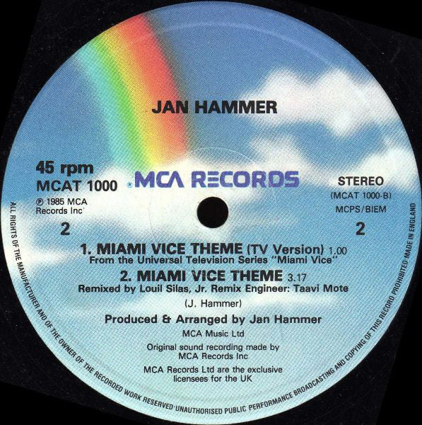 Jan Hammer : Miami Vice Theme (12", Single)