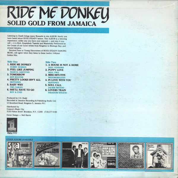 Various : Ride Me Donkey (Solid Gold From Jamaica) (LP, Album, Comp, RE, Yel)